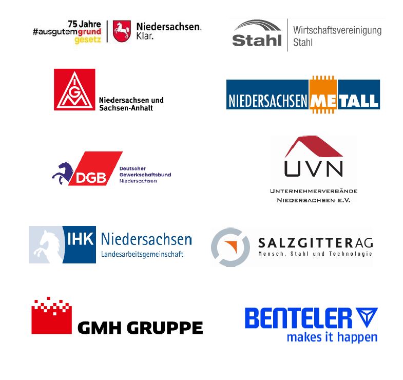 Logos der Unterzeichner des Positionspapier im Ergebnis des 6. Niedersächsischen Stahldialoges